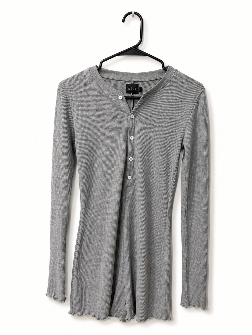 WSLY Gray Waffle Knit Henley Long Sleeve Romper XS